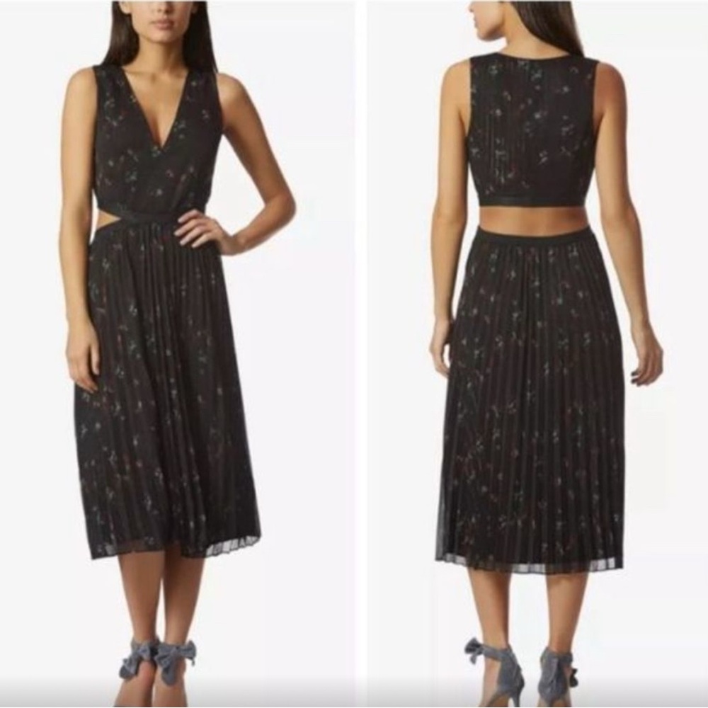 NWT Avec Les Filles Pleated Cutout Midi Dress Size Medium Floral Print